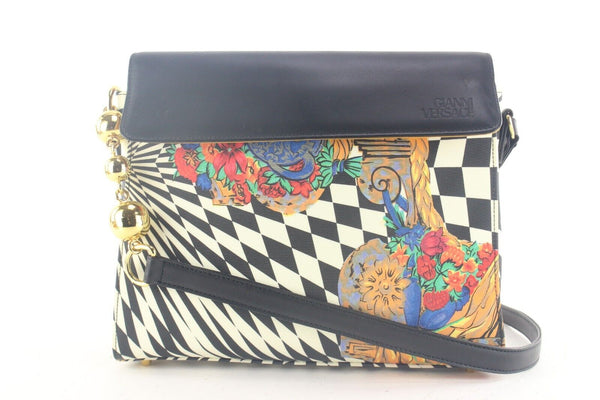 GIANNI VERSACE　 カラフルバック GIANNI VERSACE Black Croc Embossed Handbag w/ glass beaded