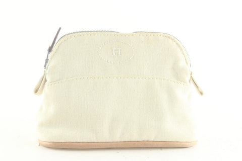 HERMES Ivory H Logo Bolide Cosmetic Case Canvas x Leather 1HER727K