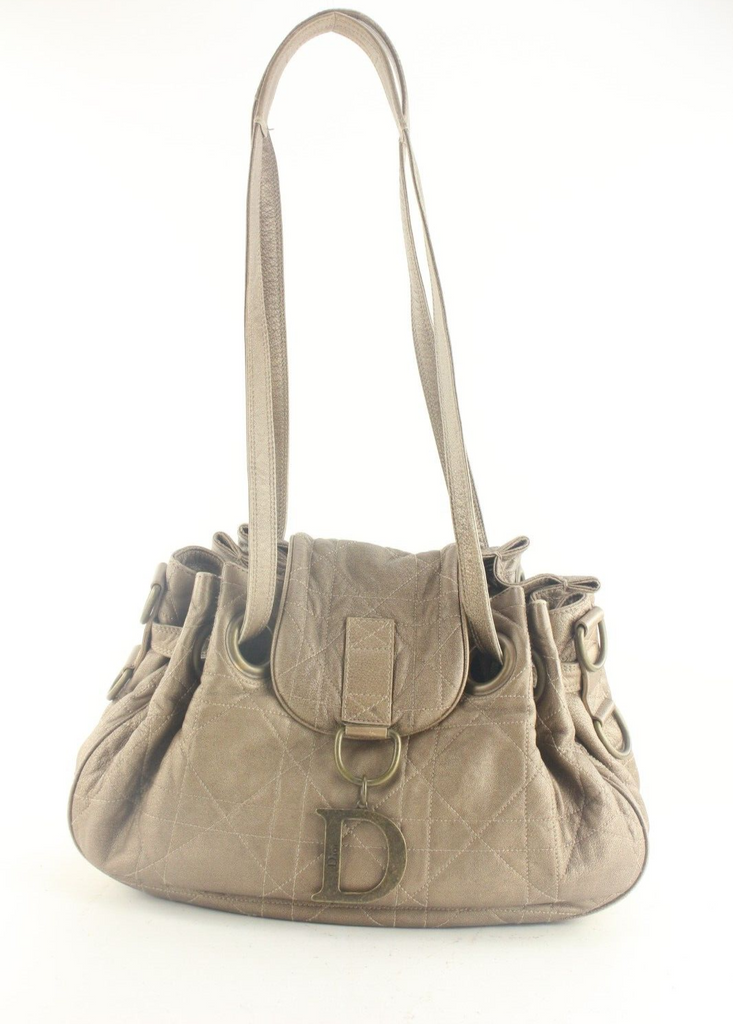 Dior Quilted Bronze Leather Cannage Shoulder Flap Hobo Beige 2DD829K Dior Quilted Bronze Leather Cannage Shoulder Flap Hobo Beige 2DD829K