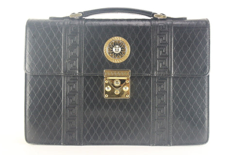 Versace Black Mini Top Handle Briefcase Greek Key Sun 2VER105K