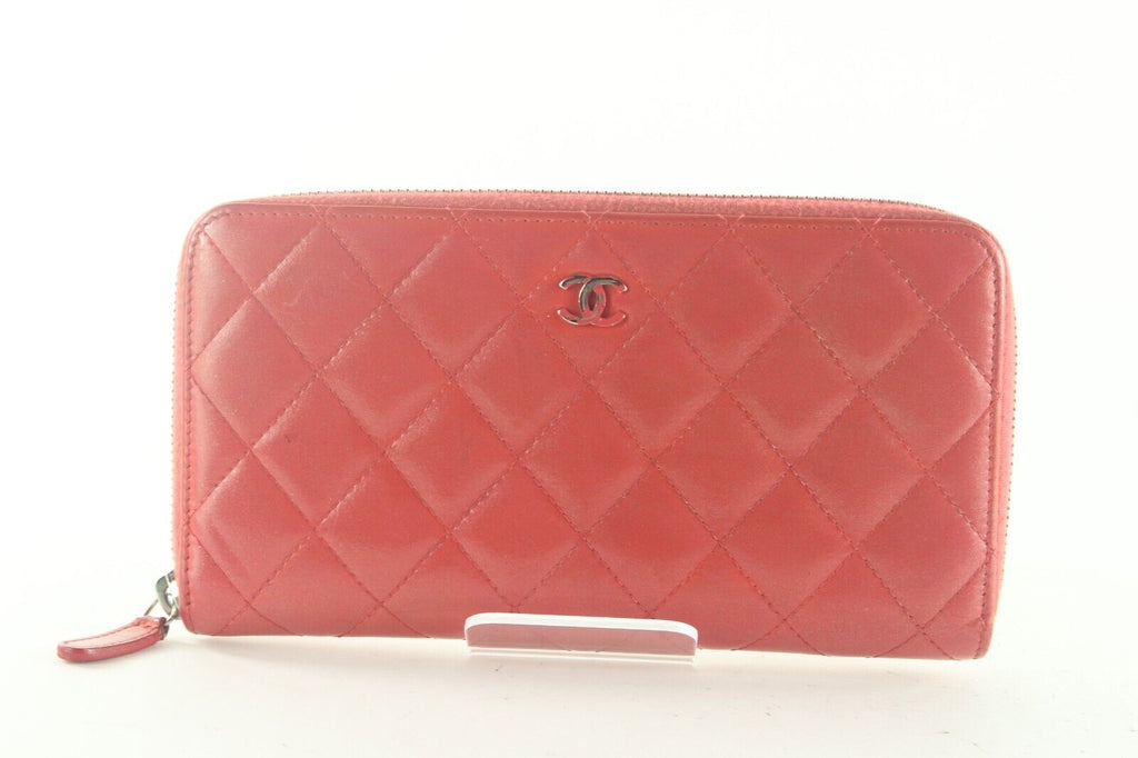 CHANEL Red Quilted Lambskin Zip Around Long Wallet 3CK82K CHANEL Red Quilted Lambskin Zip Around Long Wallet 3CK82K