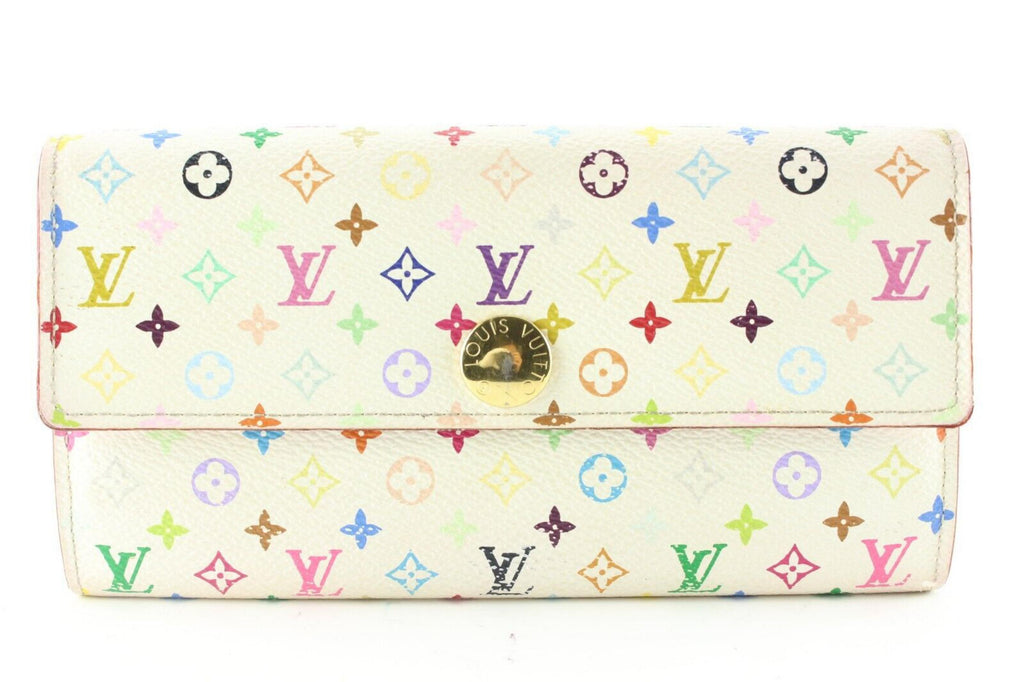 Louis Vuitton White Monogram Multicolor Sarah Flap Wallet Pink 6LV512S Louis Vuitton White Monogram Multicolor Sarah Flap Wallet Pink 6LV512S