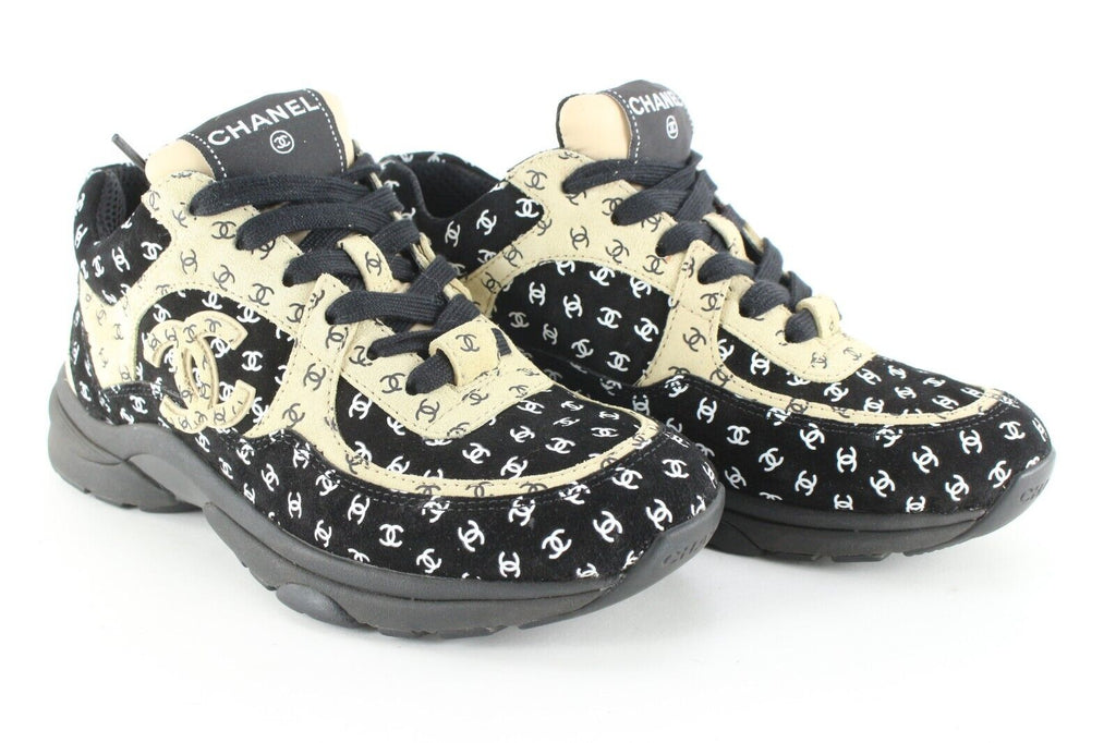 Chanel Women's 36 Light Brown x Black CC All Over Trainer Sneaker 1CJ0106 Chanel Women's 36 Light Brown x Black CC All Over Trainer Sneaker 1CJ0106