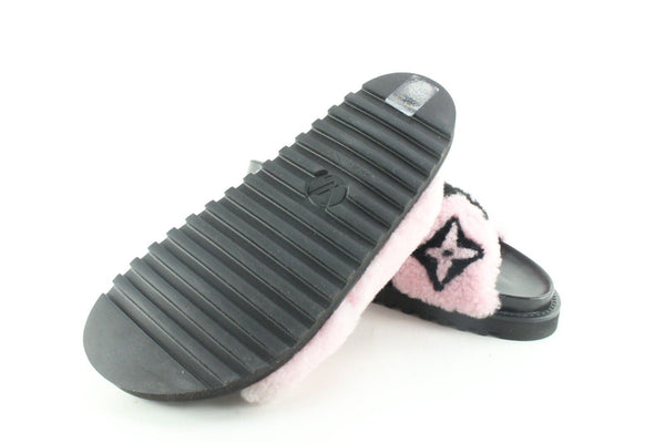 LOUIS VUITTON Shearling Paseo Sandals 39 Pink 1272937