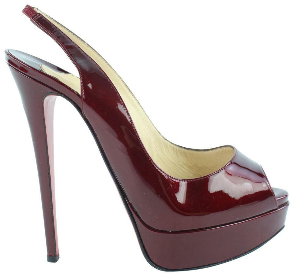 Christian Louboutin Burgundy Patent Lady Peep Sling Back 6CL118 Christian Louboutin Burgundy Patent Lady Peep Sling Back 6CL118