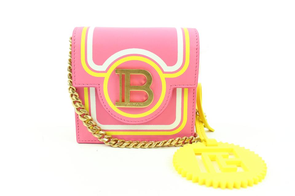 Balmain x Barbie Pink x Yellow Leather Mini Chain Crossbody Flap Bag  S128BM38 Balmain x Barbie Pink x Yellow Leather Mini Chain Crossbody Flap Bag  S128BM38