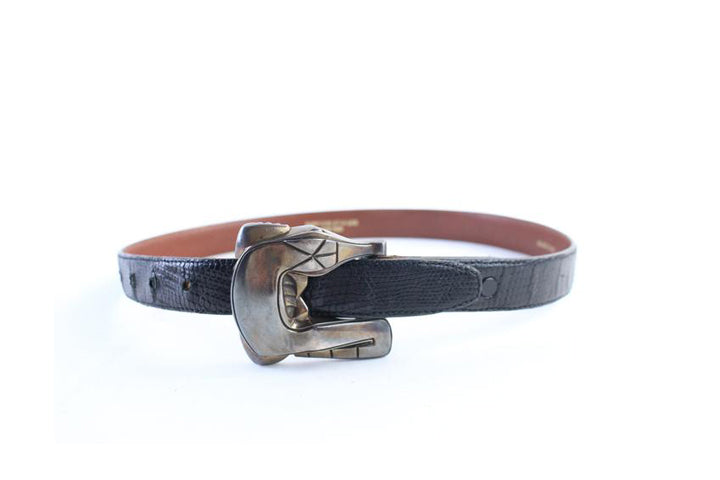 Barry Kieselstein-Cord Sterling Silver Alligator Buckle on Lizard Belt Strap 20MR0702 Barry Kieselstein-Cord Sterling Silver Alligator Buckle on Lizard Belt Strap 20MR0702