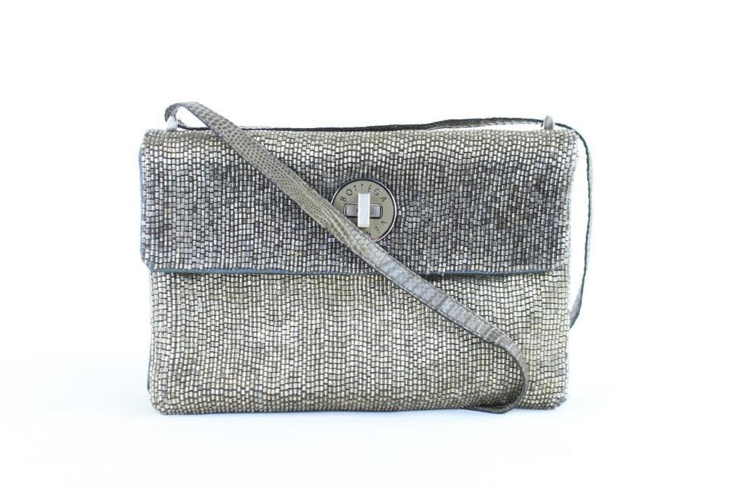 Bottega Veneta Silver Sequin Beaded Crossbody Turnlock Flap 1BV824 Bottega Veneta Silver Sequin Beaded Crossbody Turnlock Flap 1BV824