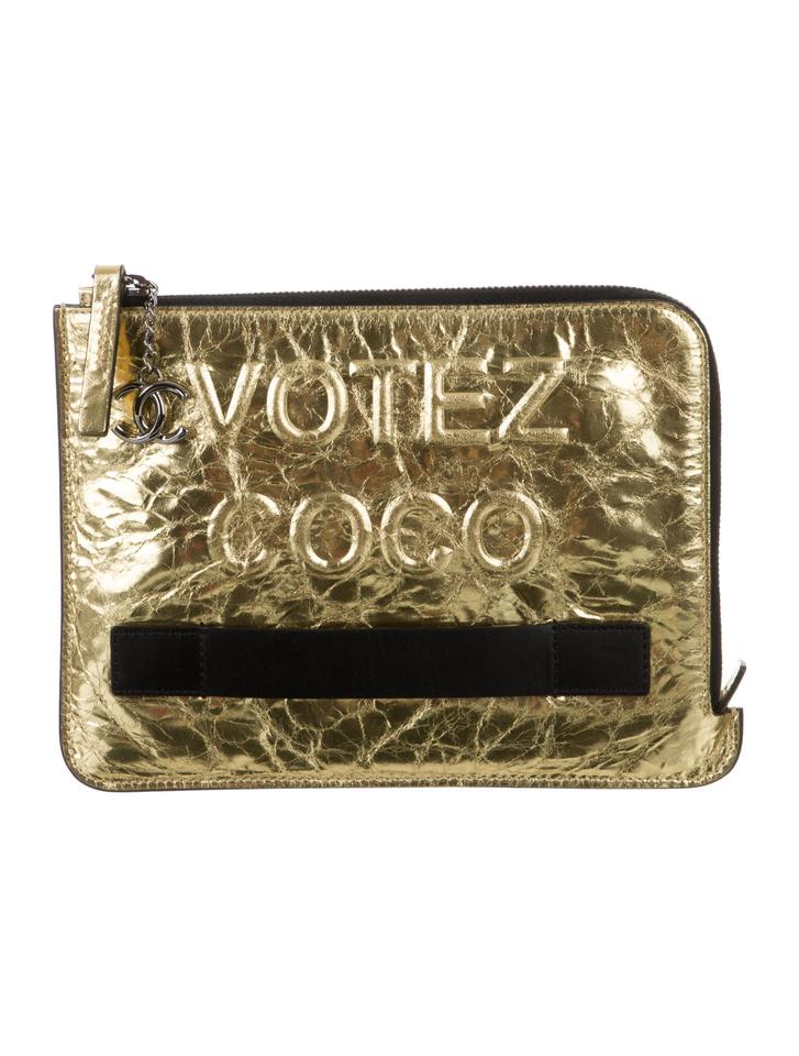 Chanel Votez Coco Gold O-Case Zip Clutch 92cas81 Chanel Votez Coco Gold O-Case Zip Clutch 92cas81