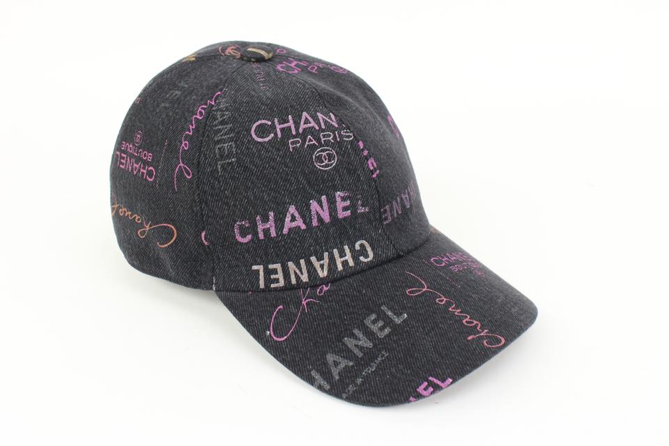 Chanel 22P Black Denim x Pink CC Logo All Over Baseball Cap 98ck323s Chanel 22P Black Denim x Pink CC Logo All Over Baseball Cap 98ck323s