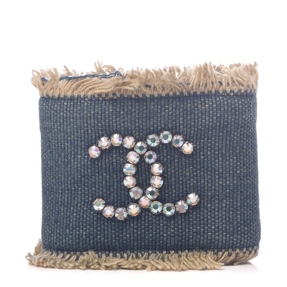 Chanel 01p Denim CC Crystal Logo Cuff Bracelet 611cas616 Chanel 01p Denim CC Crystal Logo Cuff Bracelet 611cas616