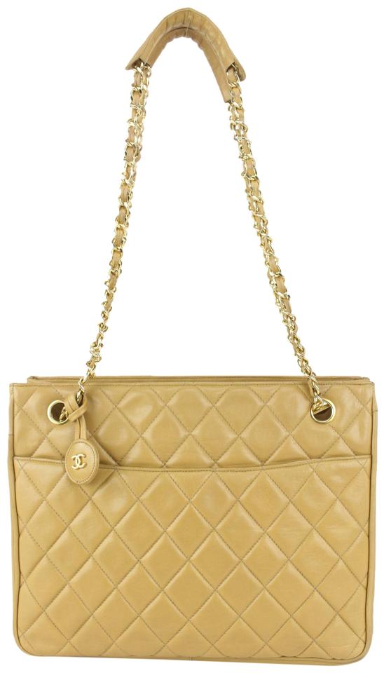 Chanel Beige Quilted Lambskin ShopperTote Chain Bag 593cas615 Chanel Beige Quilted Lambskin ShopperTote Chain Bag 593cas615