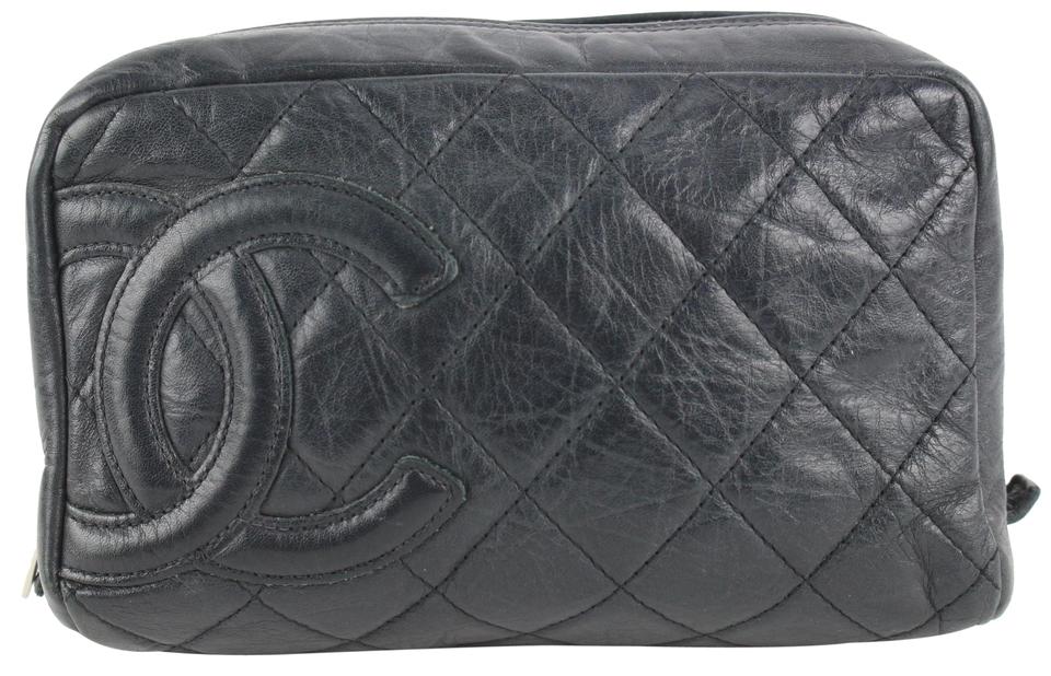 Chanel Black Quilted Leather Cambon Ligne Toiletry Case Cosmetic Pouch 112c4 Chanel Black Quilted Leather Cambon Ligne Toiletry Case Cosmetic Pouch 112c4