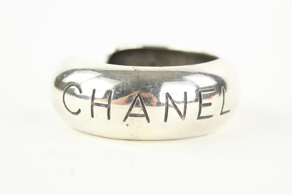 Chanel 96p Paris Silver Tone Bangle Bracelet Cuff 862632 Chanel 96p Paris Silver Tone Bangle Bracelet Cuff 862632