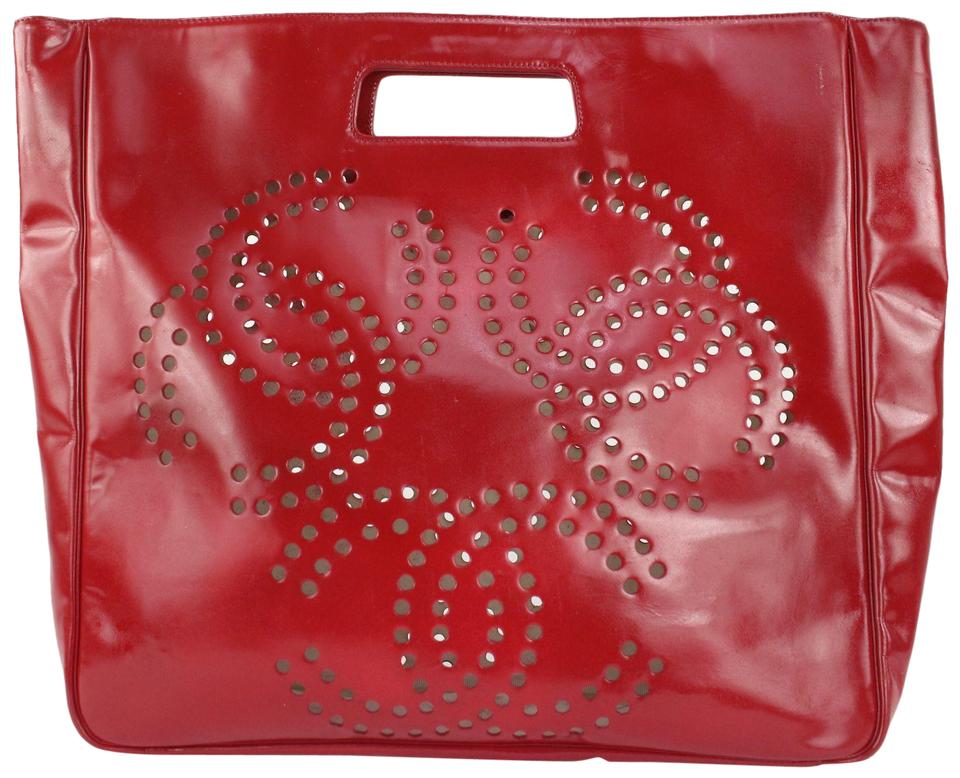Chanel Red Patent 3 CC Perforated Tote Bag 7C1021 Chanel Red Patent 3 CC Perforated Tote Bag 7C1021