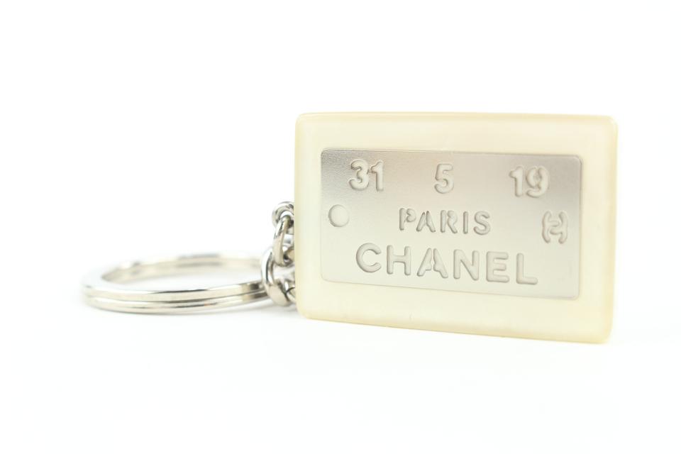 Chanel Rare White x Silver 99a CC Logo Address Plate Keychain Bag Charm 770cc Chanel Rare White x Silver 99a CC Logo Address Plate Keychain Bag Charm 770cc