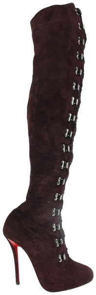 Christian Louboutin Women's 39 Maroon Suede Over The Knee Boots