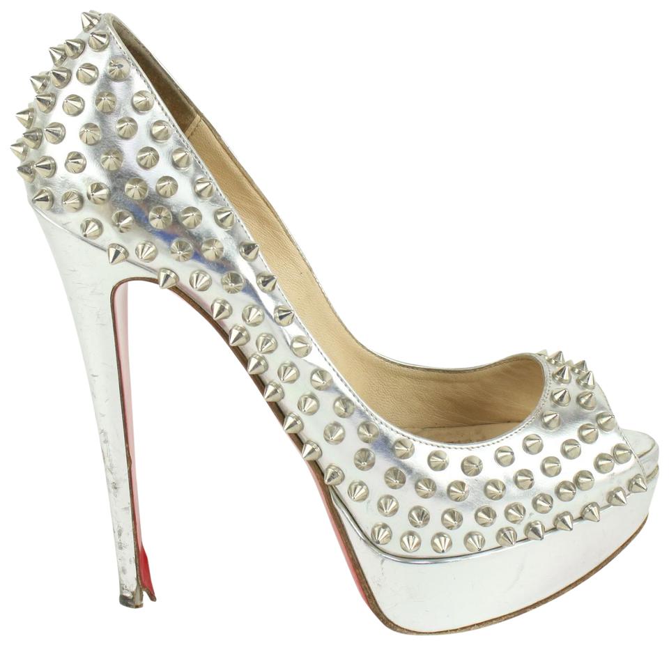 Christian Louboutin Women's 38.5 Silver Spike Lady Peep Open Toe Platforms 1122cl21 Christian Louboutin Women's 38.5 Silver Spike Lady Peep Open Toe Platforms 1122cl21