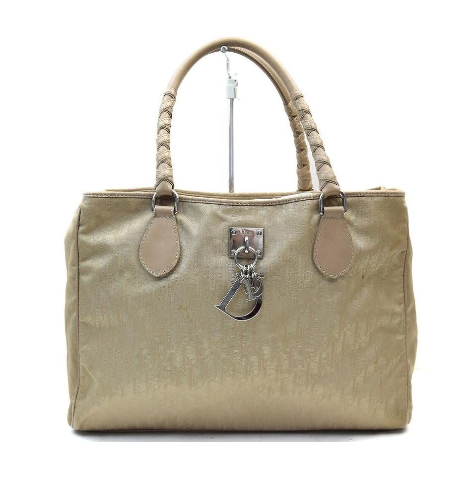 Christian Dior Beige Monogram Trotter Braided Handle Tote Bag 863203 Christian Dior Beige Monogram Trotter Braided Handle Tote Bag 863203