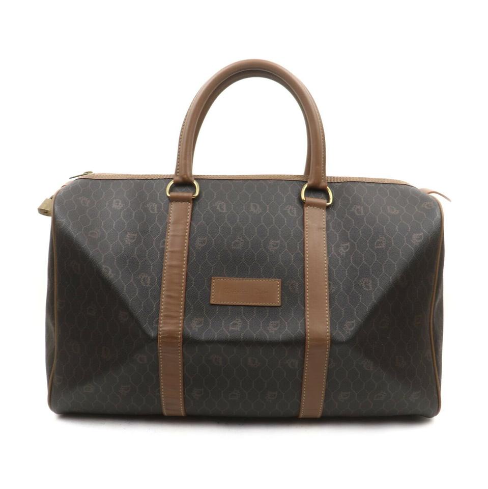Christian Dior Black Brown Monogram Trotter Honeycomb Boston Duffle Bag 63450 Christian Dior Black Brown Monogram Trotter Honeycomb Boston Duffle Bag 63450