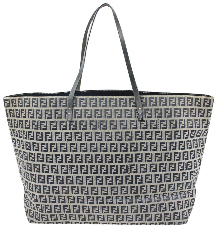 Fendi Navy x Grey Monogram FF Zucca Roll Shopper Tote Bag 60f414s Fendi Navy x Grey Monogram FF Zucca Roll Shopper Tote Bag 60f414s