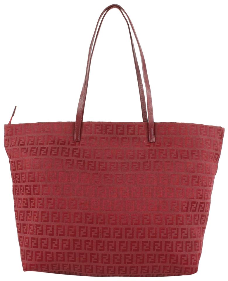 Fendi Burgundy Monogram FF Zucca Roll Tote Shopper Bag 112f15 Fendi Burgundy Monogram FF Zucca Roll Tote Shopper Bag 112f15