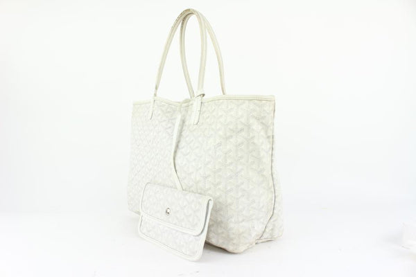 Goyard Large White Chevron St Louis GM Tote Bag with Pouch Leather