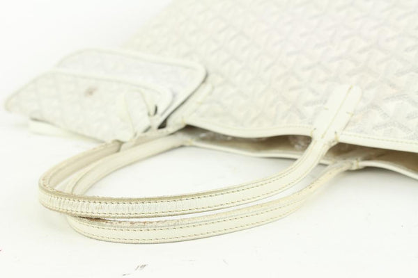 Goyard White Monogram Chevron St Louis PM Tote Bag with Pouch Leather  ref.371245 - Joli Closet