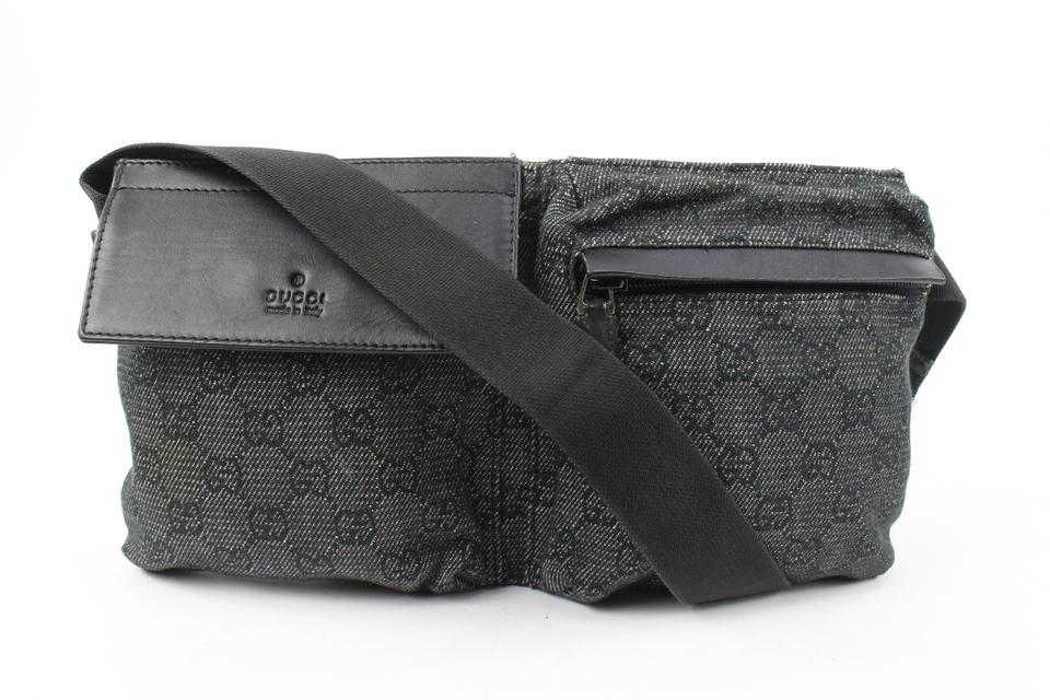 Gucci Black x Grey  Monogram GG Denim Belt Bag Fanny Pack Waist Pouch 2G830a Gucci Black x Grey  Monogram GG Denim Belt Bag Fanny Pack Waist Pouch 2G830a