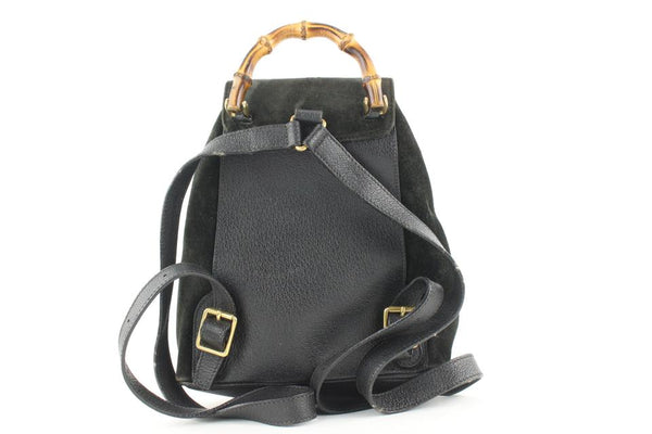 Deep black suede leather tag detail backpack from