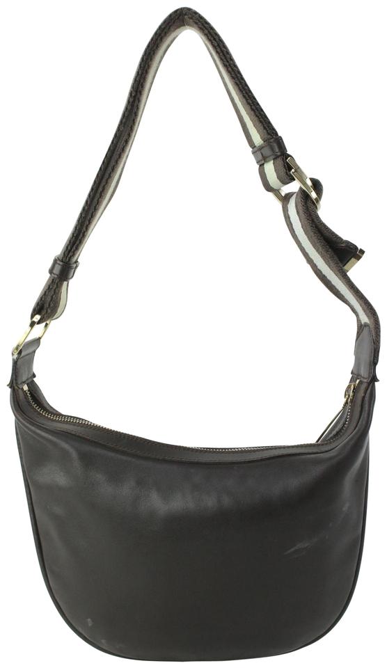 Gucci Dark Brown Leather Web Messenger Hobo Bag 1GG99 Gucci Dark Brown Leather Web Messenger Hobo Bag 1GG99