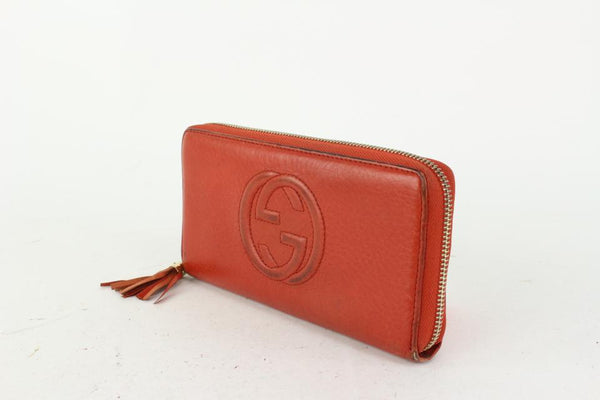 Gucci Soho Red Tabasco Leather Wallet Zip Around Box Continental Italy New