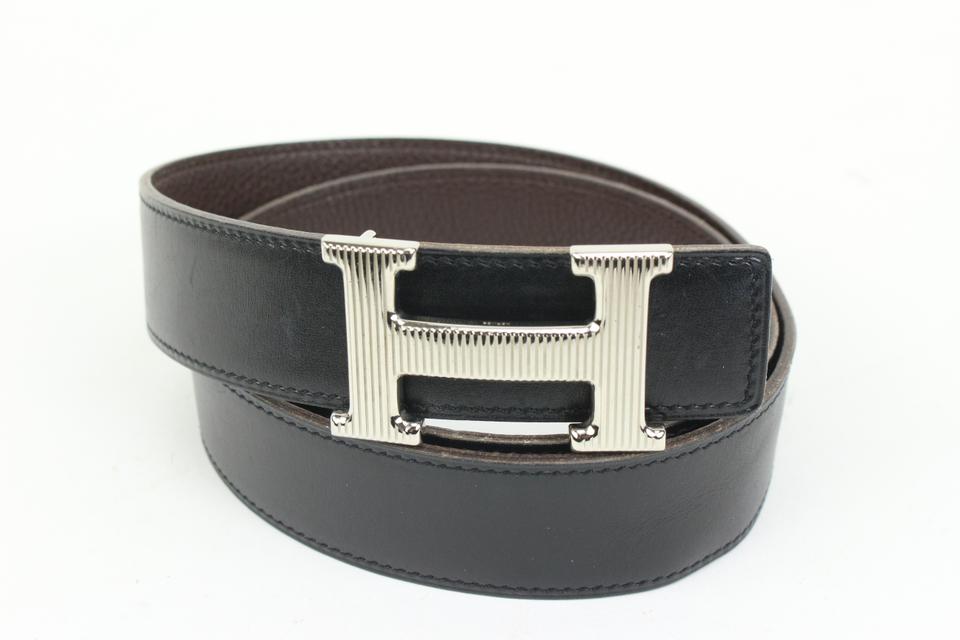 Hermès Black x Brown x SIlver 32mm Reversible Strie H Logo Belt Kit 41he56 Hermès Black x Brown x SIlver 32mm Reversible Strie H Logo Belt Kit 41he56