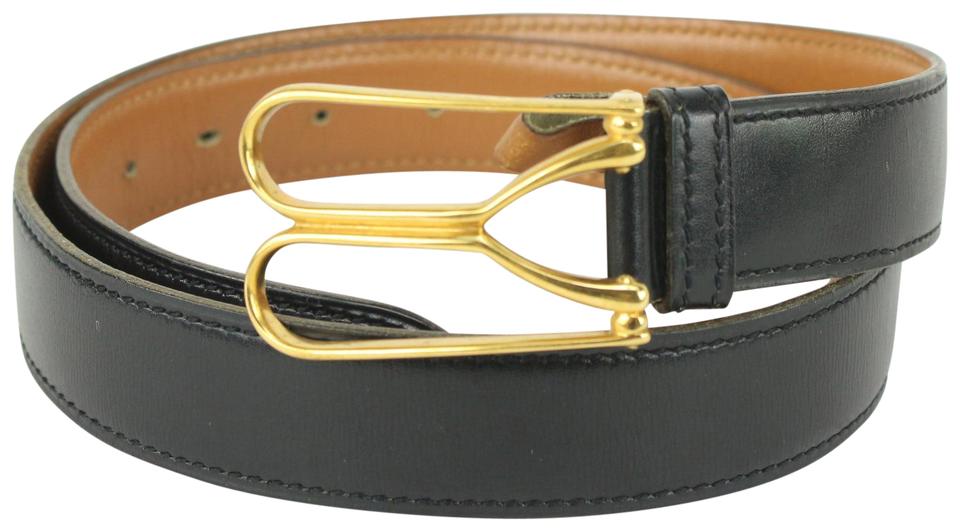 Hermès Black x Gold Wishbone Horseshoe Belt 823her26 Hermès Black x Gold Wishbone Horseshoe Belt 823her26
