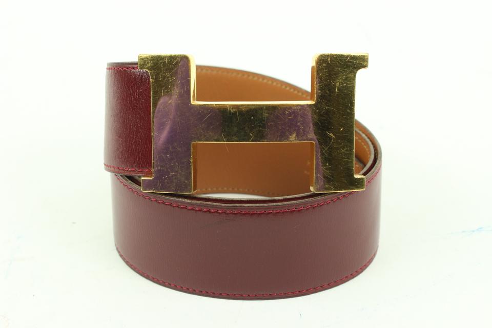 Hermès 42MM Burgundy x Gold H Logo Belt 85h39s Hermès 42MM Burgundy x Gold H Logo Belt 85h39s
