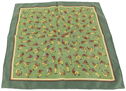 Hermès Green Man Stretch Pose Yoga Silk Scarf  48h428s