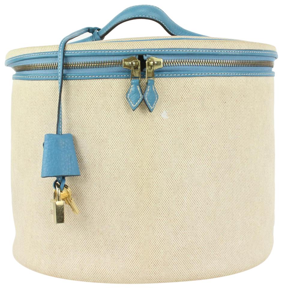 Hermès Blue Jean Leather x Toile Intercity Vanity Tote Bag 216her89 Hermès Blue Jean Leather x Toile Intercity Vanity Tote Bag 216her89