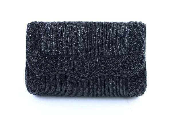 La Regale Black Beaded Sequin Embroidery Crossbody 2way Evening Bag Clutch 1m77