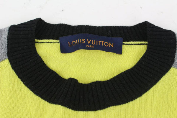 Louis Vuitton Men's Large Grey x Yellow Colour Block Crew Neck Sweater  928lv67