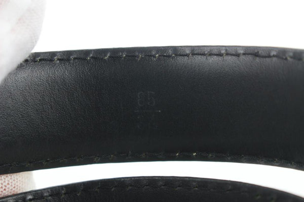 Louis Vuitton 85/34 Silver x Black Leather Travelling Requisites Belt  97lk412s