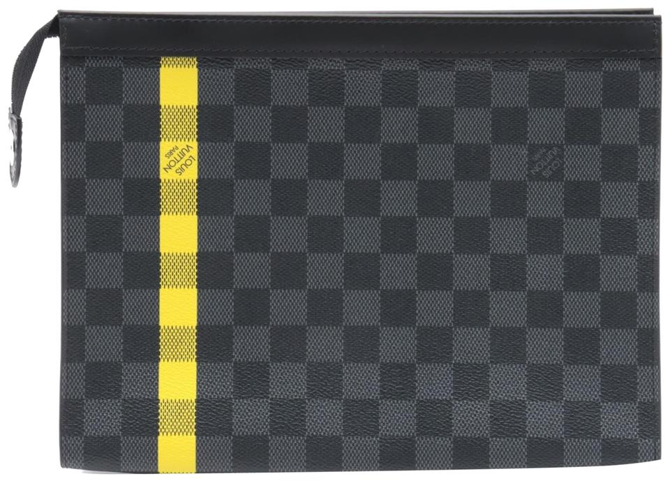 Louis Vuitton Damier Graphite Pochette Voyage MM Zip Clutch Yellow Stripe 862045 Louis Vuitton Damier Graphite Pochette Voyage MM Zip Clutch Yellow Stripe 862045