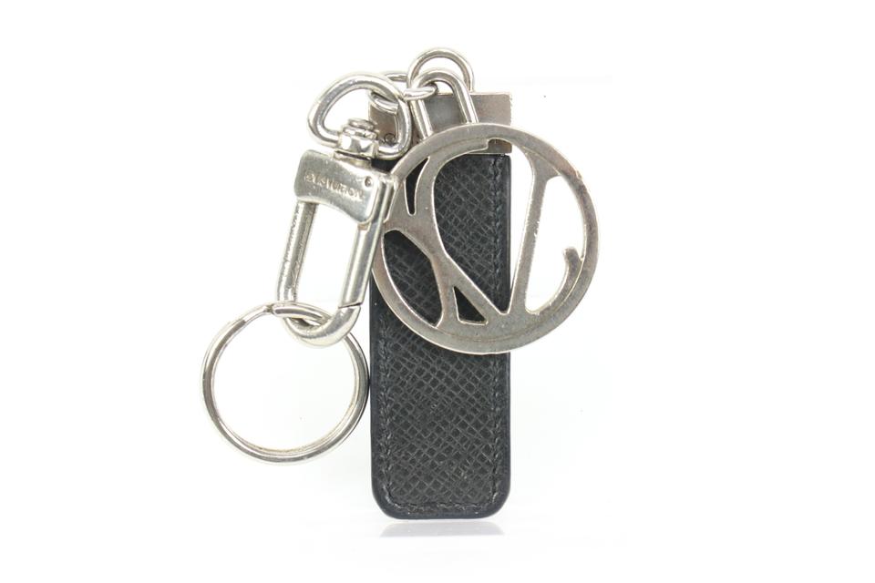 Louis Vuitton Black Taiga Leather Silver Logo Keychain Bag Charm Pendant 3lk412s Louis Vuitton Black Taiga Leather Silver Logo Keychain Bag Charm Pendant 3lk412s