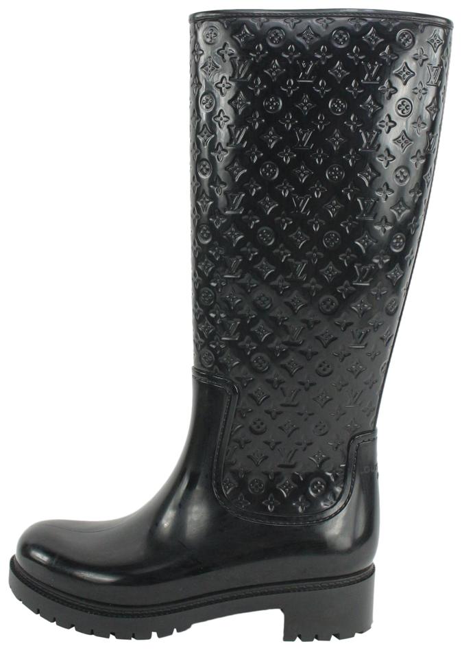Louis Vuitton Women's 36 Black Rubber Rainboots Tall Rain Boots 9L1221 Louis Vuitton Women's 36 Black Rubber Rainboots Tall Rain Boots 9L1221