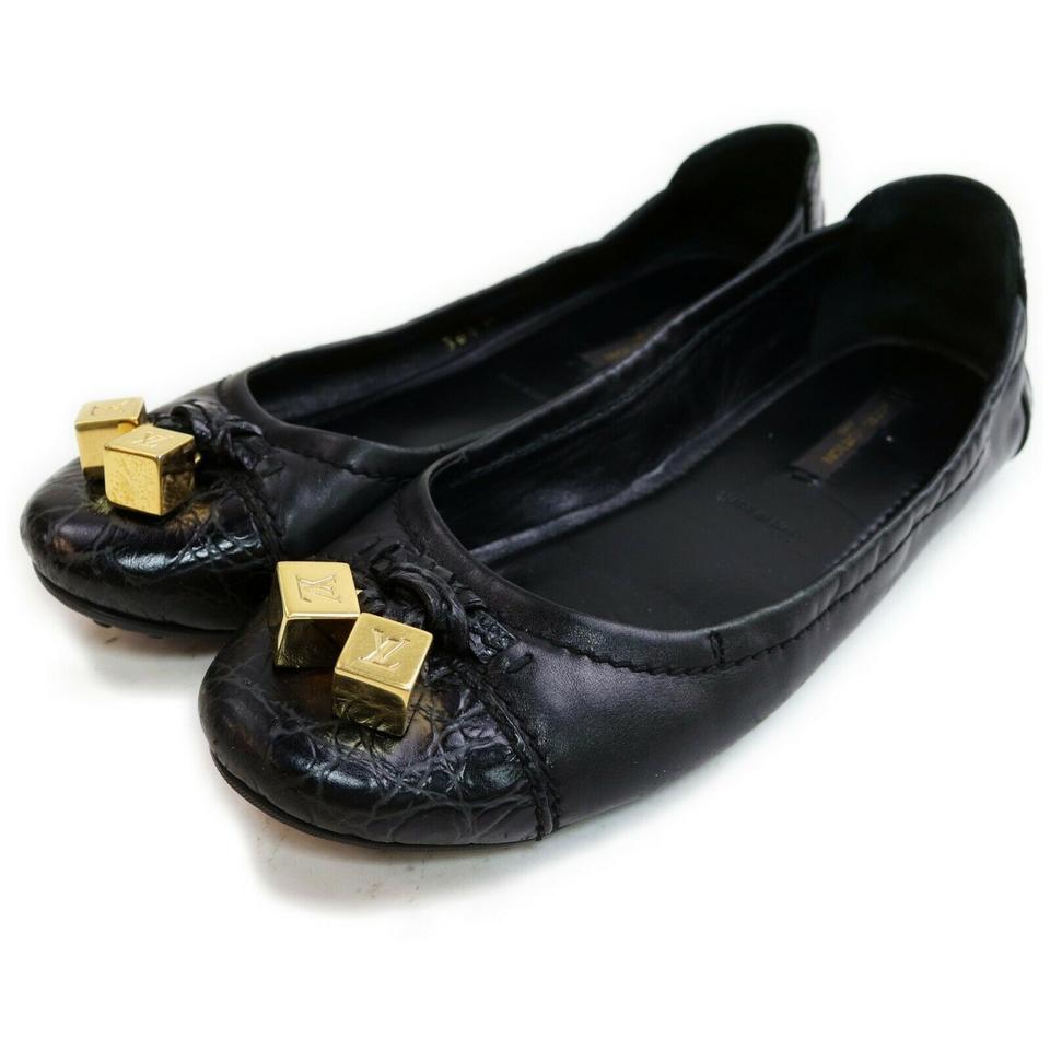 Louis Vuitton Size 36.5 Womens Black LEather Gold Dice Cube Ballerina Flats 862898 Louis Vuitton Size 36.5 Womens Black LEather Gold Dice Cube Ballerina Flats 862898