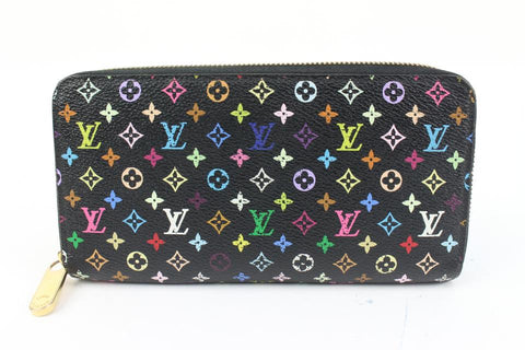 Louis Vuitton Black Monogram Multicolor Litchi Long Zippy Wallet Zip Around 20lz420s