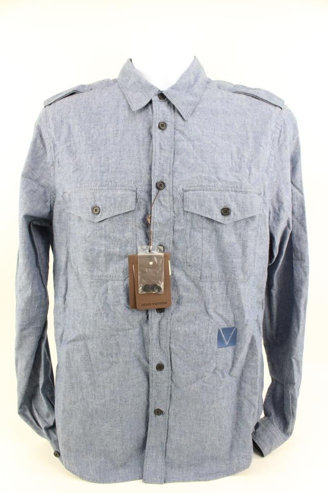 Louis Vuitton Men's XL Blue Denim Gaston V Button Down Shirt 120lv31 Louis Vuitton Men's XL Blue Denim Gaston V Button Down Shirt 120lv31