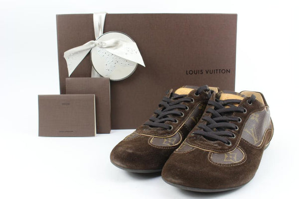 Louis Vuitton Brown Suede And Monogram Satin Low Top Sneakers Size