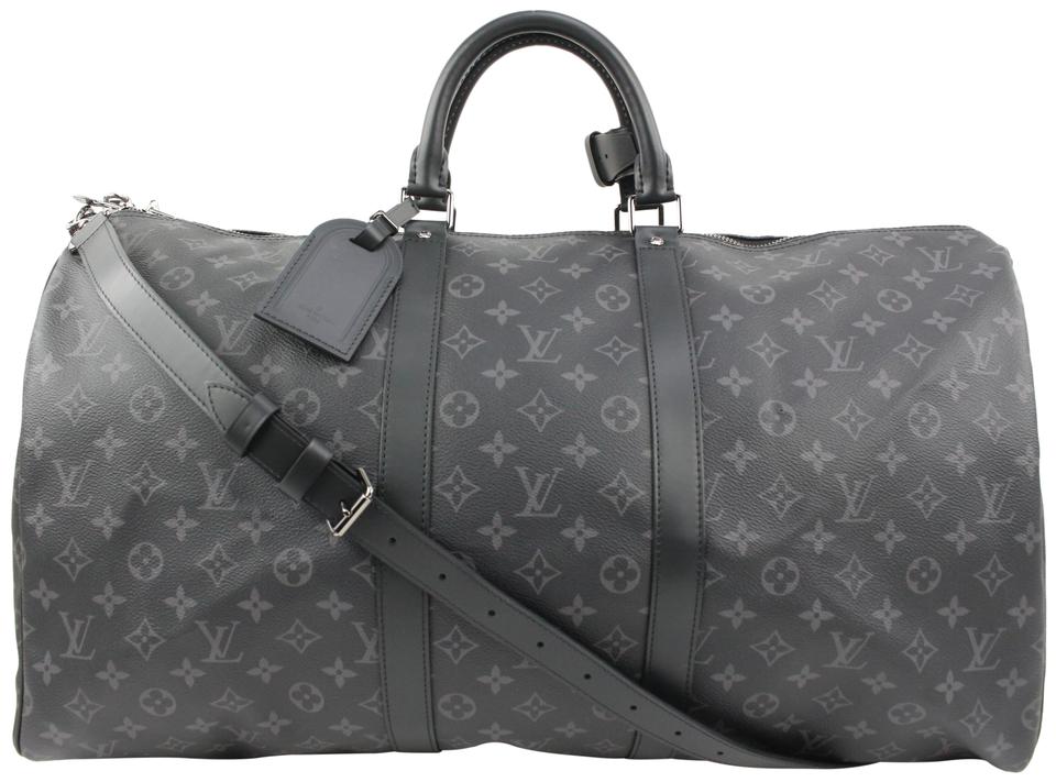 Louis Vuitton Black Monogram Eclipse Keepall Bandouliere 55 Duffle Bag Strap 39L0V Louis Vuitton Black Monogram Eclipse Keepall Bandouliere 55 Duffle Bag Strap 39L0V