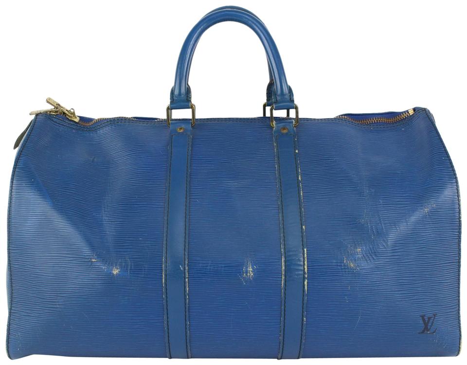 Louis Vuitton Blue Epi Leather Toledo Keepall 45 Boston Duffle Bag 22LV106 Louis Vuitton Blue Epi Leather Toledo Keepall 45 Boston Duffle Bag 22LV106