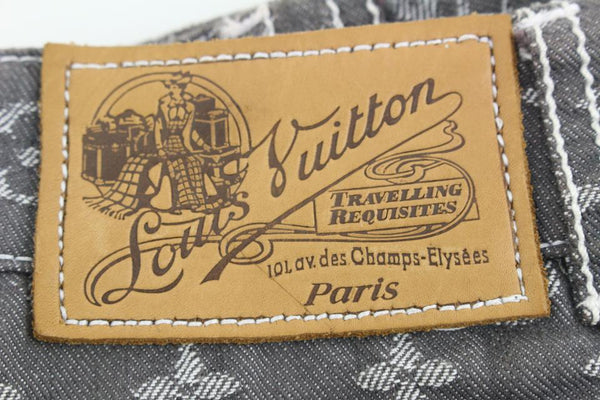 Louis Vuitton Sz 2 Grey Denim Monogram Cropped Jeans Capri Pants Upcycle